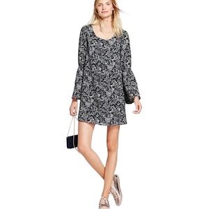 A New Day Women’s Printed Bell Sleeve Shift Dress Black Small
